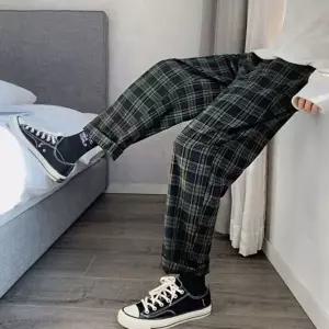 [하프클럽/]남성용 체크 패턴 캐주얼 데일리 허리 밴딩 편안한 카고 포켓 팬