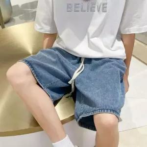 [하프클럽/]남성용 여름 와이드핏 5부 데님 반바지 캐주얼 가벼운 데일리 청
