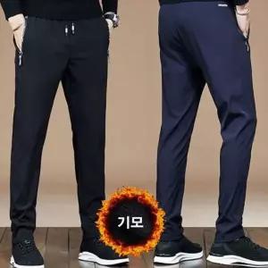 [하프클럽/]기모 안감 남성용 면 밴딩 와이드 팬츠 카고 포켓 일상용 편안한