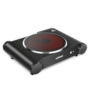 쿠시맥스 휴대용 전기 스토브 1200W 적외선 사무실 캠프용 기숙사 단일 세라믹 버너 버전 모든 가능한 가열 쿡탑 업그레이드 호환 7인치 유리 만에 쿡웨어 플레이트