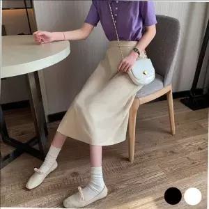 [하프클럽/]데님 허리밴딩 트임 앞치마형 여성 스커트