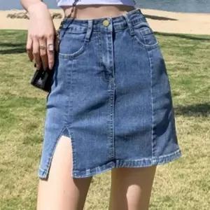 [하프클럽/]여성용 데님 미니 스커트 속바지 A라인 슬릿 청치마