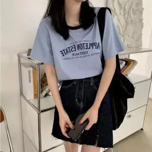 [하프클럽/]루즈핏 면 반팔 티셔츠 세미 크롭 여름 데일리 캐주얼 반팔티