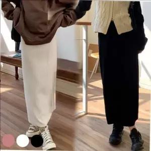 [하프클럽/]골지 트임 롱 스커트 신축성 편안한 가을