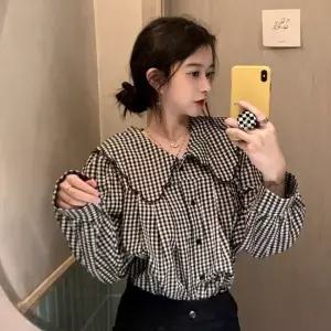 [하프클럽/]체크 디자인 빅카라 여유핏 여성용 셔츠 블라우스