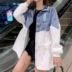 [하프클럽/]여성용 봄 가을 데님 재킷 캐주얼 아우터 간절기 점퍼 화이트 잠