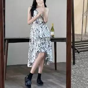[하프클럽/]여성 여름 오버핏 스트랩 프릴 원피스 캐주얼 플레어 드레스
