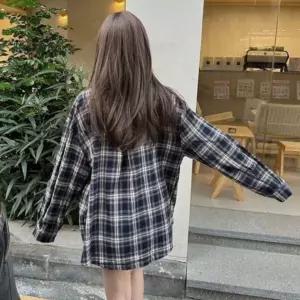 [하프클럽/]여성 가을용 체크 오버핏 루즈핏 데일리 캐주얼 셔츠