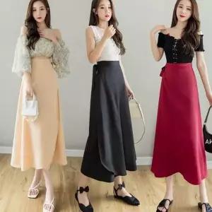 [하프클럽/]여자 쉬폰 랩형 A라인 롱 스커트 여름 데일리 오피스 치마