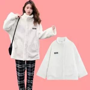 [하프클럽/]아이보리 양털 집업 점퍼 겨울용 캐주얼 아우터 지퍼 뽀글이 바