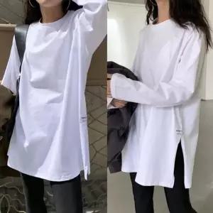 [하프클럽/]옆트임 긴팔 티셔츠 간절기 오버핏 루즈핏 무지 셔츠