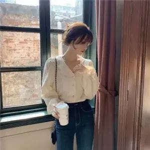 [하프클럽/]브이넥 프릴 여성 셔츠 데일리 오피스룩 블라우스