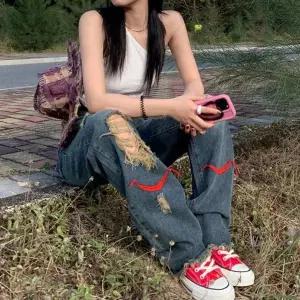 [하프클럽/]여성용 찢어진 데님 팬츠 청바지