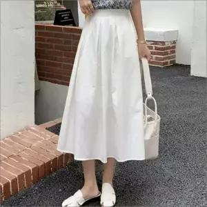 [하프클럽/]여성용 코튼 핀턱 플레어 롱 밴딩치마