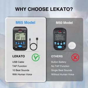 Lekato newM65 충전식 메트로놈(인간 음성 포함) 10 비트 사운드, 클립온, 타이머 - 피아노/기타/플루트 초