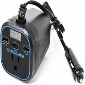 FAMIDGE 200W 자동차 파워 인버터 12v~110v 듀얼 USB 및 노트북용 Type-C가 포함된 어댑터 블랙