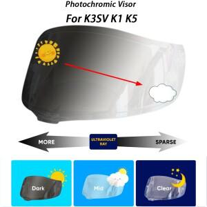 AGV K3SV K1 K5 헬멧 바이저용 적응형 변색 렌즈