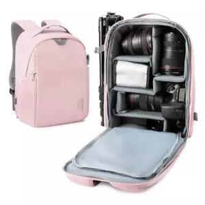 백스마트 카메라 가방, 백팩, DSLR SLR 케이스, 13.3인치 노트북, 레인 커버 삼각대 홀더가 있는 방수 사진 여성용 핑크 Small Black