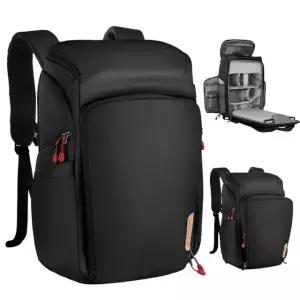 K&F 컨셉 카메라 백팩 방수 25L 대용량 케이스, 레인커버 포함 15.6인치 노트북 수납공간 캐논 /니콘 /소니 /DJI 매빅 드론 여행용 호환 Black-red