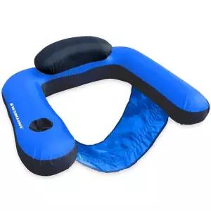 SWIMLINE 오리지널 패브릭 커버 U-시트 인플레이터블 풀 라운지 | 편안한 슬링 시트, 등받이, 내장 컵 홀더 포함 수영장, 해변, 호수 등 다양한 용도
