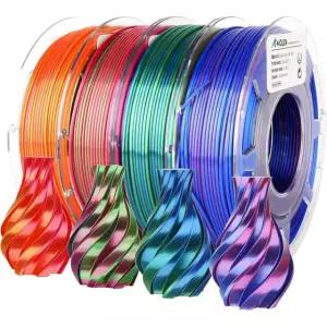 아몰렌 실크 PLA 3D 프린터 필라멘트 번들, 반짝이는 듀얼 컬러 1.75mm 팩, 대부분의 FDM 프린터를 위한 멀티 체인지 프린팅 필라멘트, 스풀 각각 4개 200g