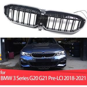 BMW 호환 3 시리즈 G20 G21 Pre-LCI 2018 2019 2020 용 LED 화이트 라이트 글로스 블랙 카 키드니 범퍼 후
