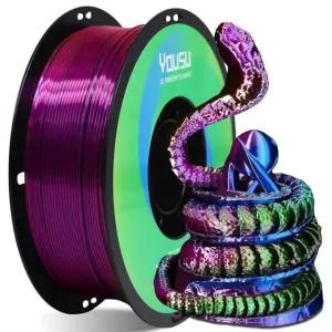 유수 트라이 컬러 PLA 3D 프린터 필라멘트 1.75mm, 실크 핑크-블루-그린, 멀티 프린팅 + /-0.02mm, 1kg/2.2파운드의 공압출 레인보우