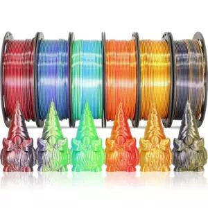 미카3D 6 스풀 바이컬러 듀얼 컬러 1.75mm 3D 프린터 필라멘트 번들, 프린팅 실크 PLA, 블랙-레드 / 퍼플-그린 블루-그린 레드-골드 골드-구리 블랙-오렌지, PLA