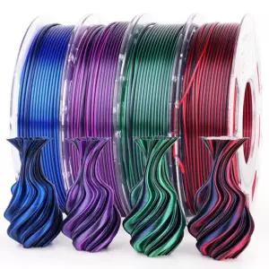 아몰렌 실크 PLA 3D 프린터 필라멘트 번들, 반짝이는 듀얼 컬러 1.75mm 팩, 대부분의 FDM 프린터용 색상 변경 프린팅 필라멘트, 블랙 시리즈 200g X 4 스풀