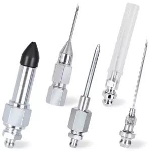 5PCS 그리스 건 바늘 액세서리 세트, 디스펜서, 고무 커플러 어댑터 주입기, 분리형 팁 및 좁고 깊은 공간을 위한 노즐 2개 포함