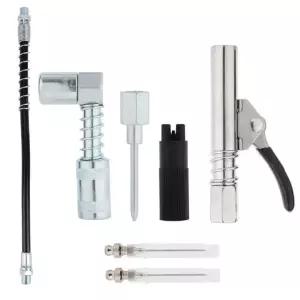 곡타이 7pcs 그리스 건 액세서리 키트, 바늘 노즐 2개, 90 커플러 어댑터, 커플러, 디스펜서, 저크 피팅 클리너, 자동차 농장 산업용 호스 29cm / 11.42인치 포함