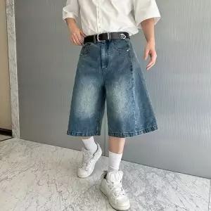 키체샵 바지 하프 청 남자 여름 빈티지 캐주얼 청반바지 퀄리티 와이드 커브 워싱 5부 HO2