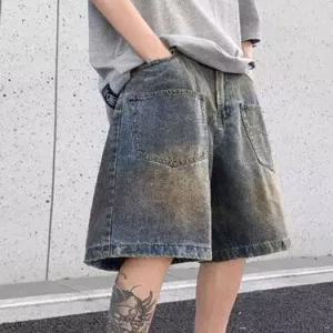 키체샵 팬츠 데님 빈티지 여름 남성용 워싱 청반바지 반바지 5부 HO2