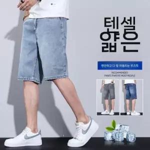 키체샵 데님 여름 캐주얼 남성용 일자 청반바지 반바지 쿨링 5부 HO2