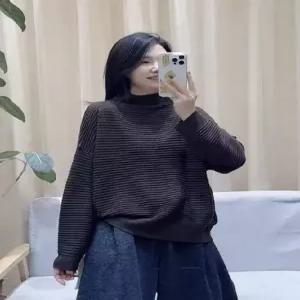 율랑팡 여자 니트 빈티지 소프트 스웨터 풀오버 크롭 반폴라 솔리드 HO1