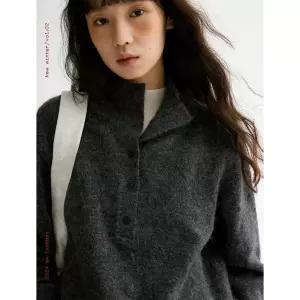 율랑팡 여자 니트 울 진저링 스웨터 쿨링 워크샵 작은 반오픈 목폴라 드로잉 소프트 HO1