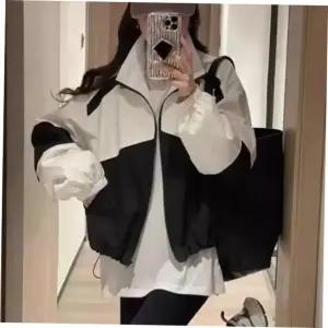 바람막이여성 바람막이 자켓 등산 간절기 여성 점퍼 얇은 소재 투톤 크롭 운동