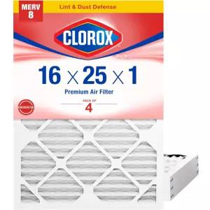 보풀 먼지 및 꽃가루를 위한 Clorox 16x25x1 공기 필터 MERV 8 주름 HVAC 용광로 MPR 600 FPR 5 4 팩