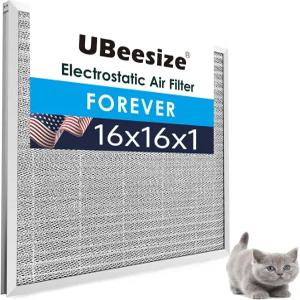 UBize 16x16x1 재사용 가능한 정전기 공기 필터 HVAC AC 용광로 MERV 8 세척 평생 지속 영구 Breath