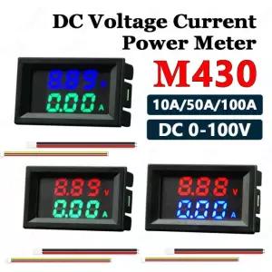 디지털 전압계 전류계, M430, DC 0-100V, 10A, 50A, 100A, 듀얼 Red Blue 10A