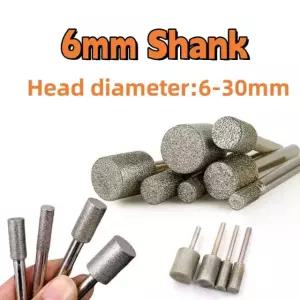 1pcs 실린더 다이아몬드 그라인딩 헤드 6mm 생크 로터리 비트 옥 보석 팔찌 유리 돌 100 Coarse sand 14mm1pcs