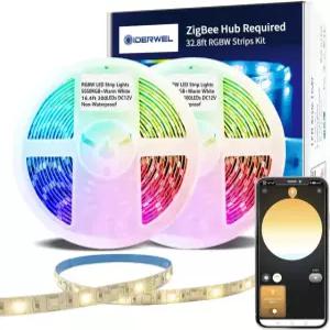 GIDERWEL 328피트 ZigBee RGBW LED 스트립 조명 스마트 조광 키트(ZigBee 30 컨트롤러 ) APP/Alexa 음성 제어를 위한 허브 브리지 에코 플러스와