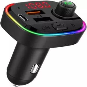 자동차용 블루투스 FM 송신기 QC30 및 USBC PD 8W 급속 충전기 7가지 색상 LED 백라이트 자동차 라디오 어댑터 EQ 모드가 있는 MP3 뮤직 플레이어 USB 디스크