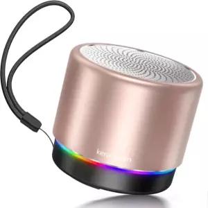 케란시안 휴대용 블루투스 스피커 RGB 조명이 있는 미니 2시간 시간 마이크에 장착 금속 커버 자전거/침실/사무실용 라운딩 스테레오 사운드가 소형 블루 투스 스피커(핑크)