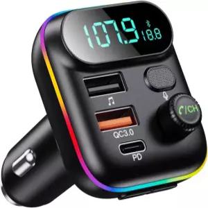 자동차용 블루투스 어댑터 무선 FM 라디오 송신기 50 MP3 뮤직 플레이어 QC30 + PD 20W USB 자동차 충전기 7가지 색상 LED 백라이트