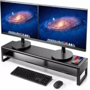 무선 충전이 가능한 베이디어 2단 듀얼 모니터 스탠드 알루미늄 라이저 및 4 USB 30 허브 포트 메탈 스트롱 앤 스터디 PC 노트북 컴퓨터 TV 프린터 공간 절약 책상 정리함