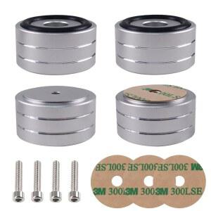 Nihfien 4세트 스피커 아이솔레이션 피트, 40x20MM 알루미늄 오디오 쇼크 업소버 피트 아이솔레이터 패드, 오디오용 미끄럼 방지 바닥 보호대, 서브우퍼 홈 시어터 턴테이블 DAC 패드(실버)