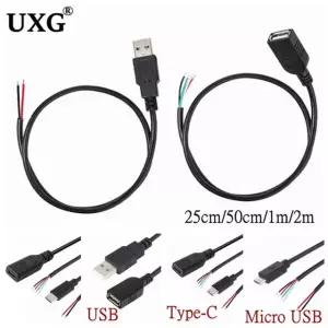 USB 여성 남성 전원 공급 장치 연장 케이블 유형 DIY 충전 라인 전선 코드 데이터 USB 2pin Male 0 25m