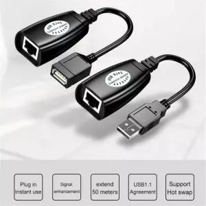 확장 어댑터 USB TO RJ45 LAN 케이블 연장기 검정 CAT5 패치 코드 CAT6 검정색
