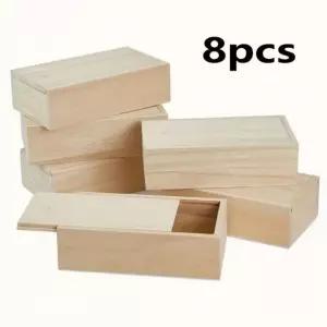 슬라이딩 뚜껑 미완성 원목 상자 선물 포장 보관함 8pcs